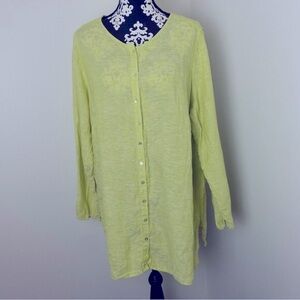 TAHARI 100% Linen Longline Button Down Tunic Shirt